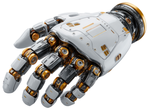 Cybernetic Hand: A highly detailed, advanced cybernetic hand, showcasing intricate mechanical design and futuristic aesthetics.