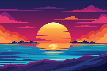 Great sunset over the ocean Illustration