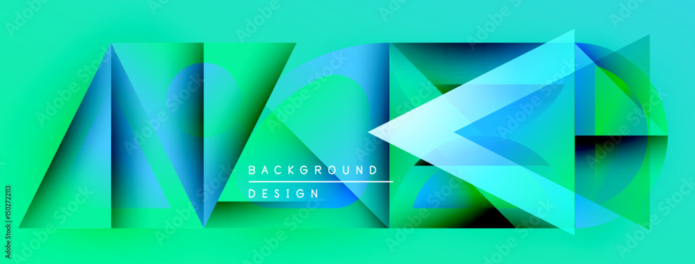 Poster abstract geometric shapes, vibrant turquoise hues, modern design elements. background features layer