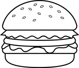 Burger Line Art Black And White Fast Food Illustration Design