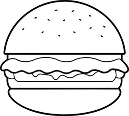Burger Line Art Black And White Fast Food Illustration