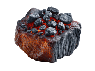 Glow Ember: A close-up shot of a glowing, fiery ember with rough, textured surfaces, radiating warmth and energy. The scene is a testament to the powerful beauty of natural elements.