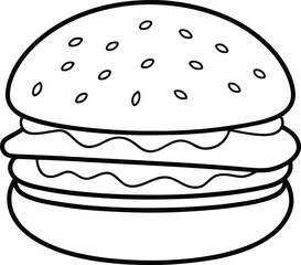 Burger Line Art Black And White Fast Food Illustration

