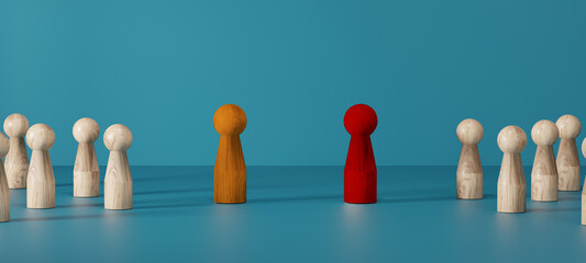 Conflict between leaders of two teams Business competition Find compromise People in the discussion...