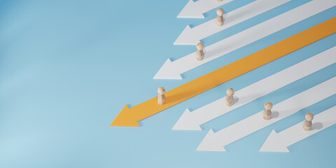 Leadership concept, One leader orage sphere leads other white boxes. Winning strategy in business,