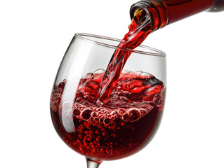 Crimson Pour: A close-up of a crystal-clear wine glass as a bottle of rich, red wine is poured, a symbol of celebration and enjoyment.