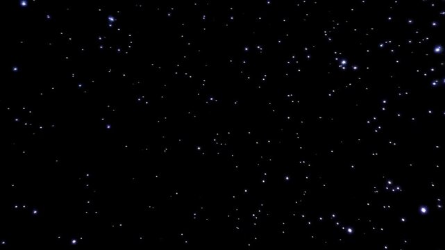 A scattering of small bright blue shining cosmic particles in a black abstract space