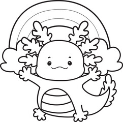 Outline of Illustration of cute axolotl activities icon.
Lineart of Funny pink axolotl in daily routine stickers.
