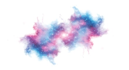 A stylized depiction of deep space with swirling nebulae and star clusters, centered composition on a white isolated background, vibrant and vast, 