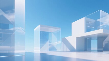 Fototapeta premium Modern Architectural Structures with Transparent and Solid Geometric Shapes