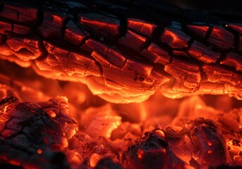 Glowing Embers and Burning Wood A Close-Up of Fiery Texture
