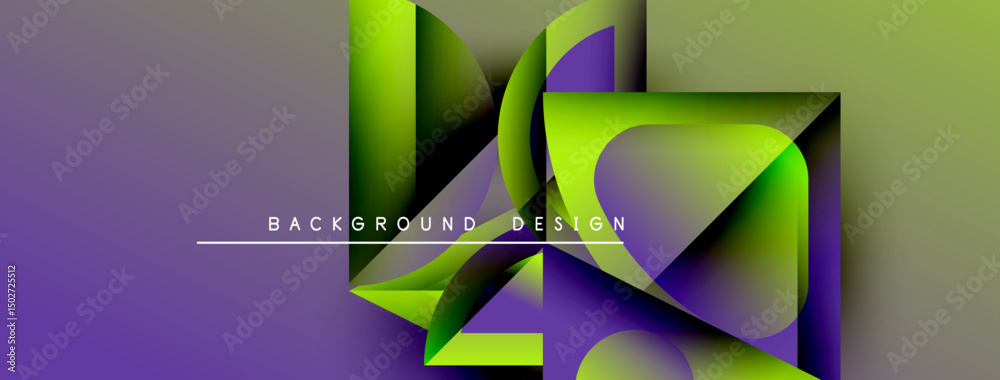 Fototapete abstract geometric shapes overlap, creating vibrant purple, green gradients. design features text ba