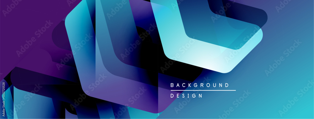 Aufkleber Abstract geometric shapes overlap, creating dynamic gradient effect. Blue, purple hues dominate design, suggesting modern aesthetic.