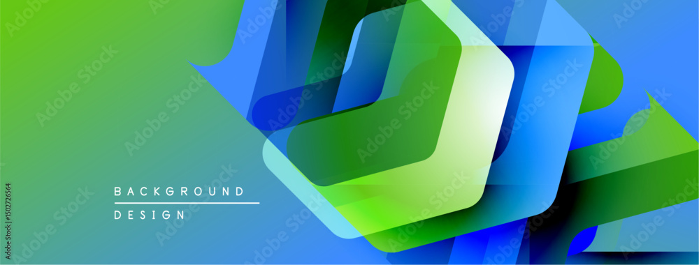 Fototapete Abstract geometric shapes, vibrant greenblue gradient. Modern design elements create dynamic visual texture. Background suggests innovation, technology.