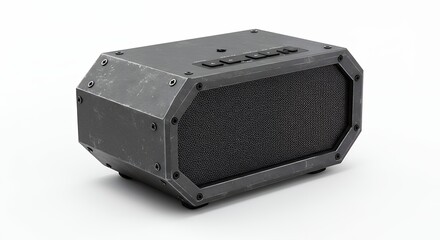 Obraz premium Gray portable speaker on white background