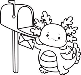 Outline of Illustration of cute axolotl activities icon.
Lineart of Funny pink axolotl in daily routine stickers.
