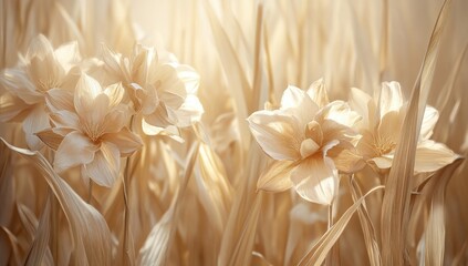 Pale cream flowers amidst beige grass