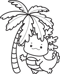 Outline of Illustration of cute axolotl activities icon.
Lineart of Funny pink axolotl in daily routine stickers.
