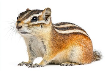 Closeup of a Small Striped Chipmunk on White Background