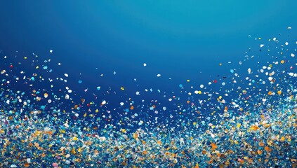 Colorful confetti explosion on a deep blue background