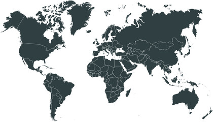 World map. Black modern vector map. Silhouette map.	