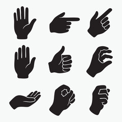 stylized hand gesture silhouettes in a 3x3 grid layout