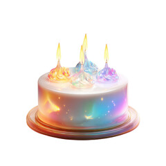Sweet Celebration: A single-tiered birthday cake glows with soft pastel lights, topped with several illuminated candles dancing with ethereal flames. A perfect symbol of joy.