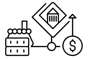 A collection of minimalist business and finance line icons in black outline style. This vector set includes icons of handshakes, giving and receiving money, charity donations, holding coins, financial