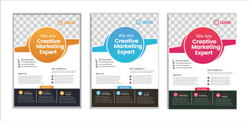 a bundle of 3 templates Business flyer design, in blue color, and modern design,marketing,businessproposal, promotion, advertise, publication and editable vector template design.