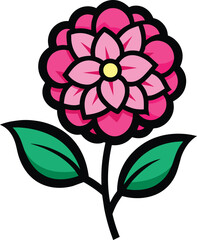 Fototapeta premium pink flower with green leaves vector illustration