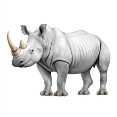 Obraz premium Detailed White Rhinoceros Portrait Against White Background