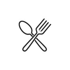 Spoon and fork icon in line style, restaurant business concept, vector illustration