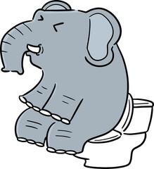 Illustration of elephant using flush toilet
