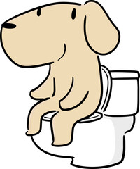 Illustration of dog using flush toilet
