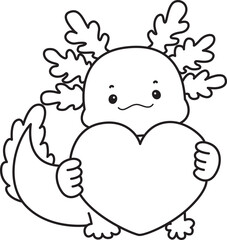 Outline of Illustration of cute axolotl activities icon.
Lineart of Funny pink axolotl in daily routine stickers.
