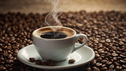 A steaming cup of coffee with steam in the shape of hearts