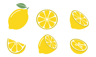 lemon Icon set, collection Fresh lemon fruits isolated on white background, Lemon slice vector illustration