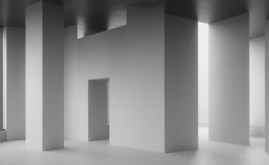 Obraz premium Minimalist interior with concrete columns and soft light, embodying serene geometric harmony 