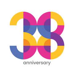 logo 38th years anniversary celebration with colorful design, Modern geometric style. 