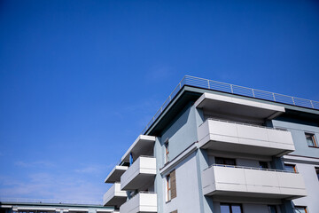 Modern Architectural Design Showcased Perfectly Against a Clear Blue Sky in Big City
