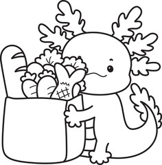 Outline of Illustration of cute axolotl activities icon.
Lineart of Funny pink axolotl in daily routine stickers.
