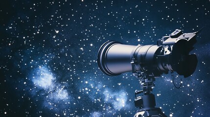 Fototapeta premium Celestial Exploration: A Powerful Telescope Against a Starry Night