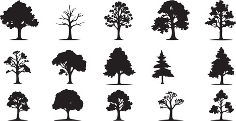 tree icon set collection with diverse directional markers on white background