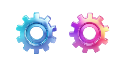 iridescent 3d gear icon in gradient color on white background