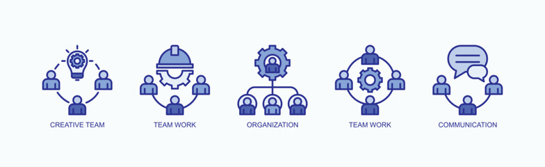 United Minds Icon Set Isolated Vector With Icon Of Creative Team, Team Work, Organization, Team Work, Communication In Blue Style