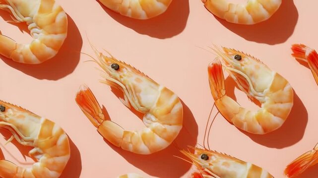 Shrimp pattern on pink background, top view