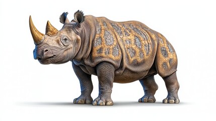 Fototapeta premium Pixelated Rhinoceros Standing Boldly Against White Background In A Digital Art Style