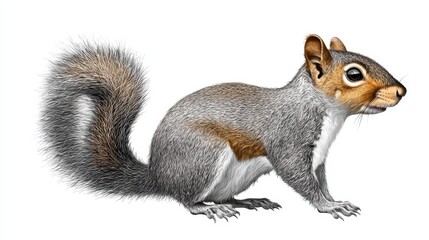 Obraz premium Pixelated Squirrel Illustration with Bushy Tail in Gray and Brown on White