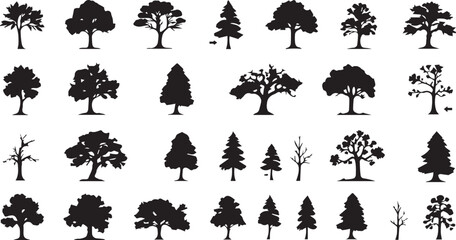 tree icon set collection with diverse directional markers on white background
