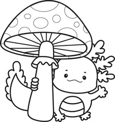 Outline of Illustration of cute axolotl activities icon.
Lineart of Funny pink axolotl in daily routine stickers.
